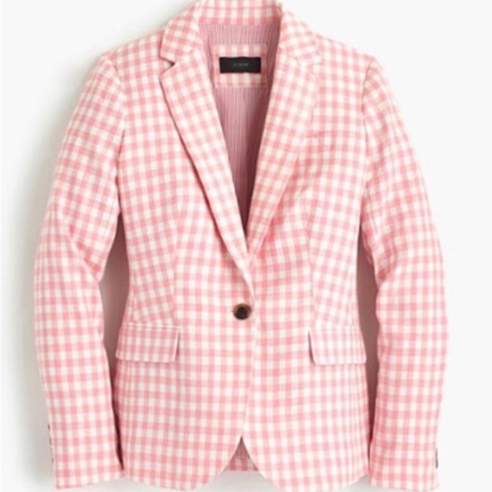 J. Crew Pink Gingham Single-Button Blazer